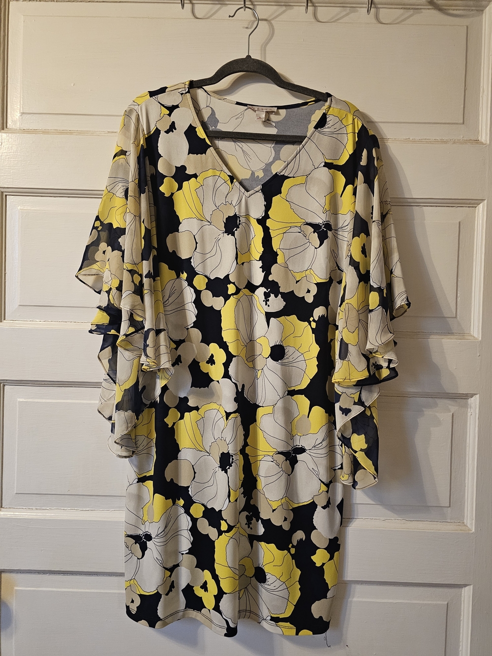 Dress Barn Floral Midi Dress in Navy, Yellow, Cream XL